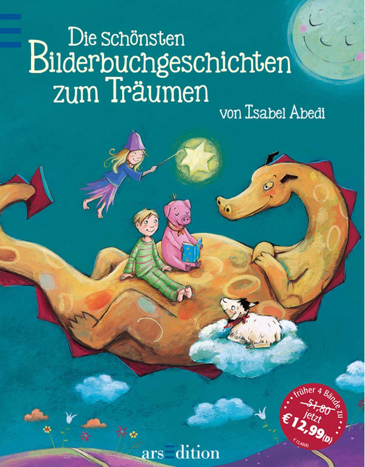 Es sind vier Bände der deutschen Kinderbuchautorin Isabel Abedi, die in einem Buch versammelt wurden - und so bietet der Sammelband einiges an Lesestoff. Von "Schlawatz, der Traumwunscherfüller" bis zu "Das 99. Schaf" kommen immer wieder die Themen Träumen und Schlafen, aber auch schlechte Laune und Mut zur Sprache. "Die schönsten Bilderbuchgeschichten zum Träumen" sind eine schöne Sammlung: Die vier Geschichten wurden von Dagmar Henze, Ana-Maria Weller und Julia Kaergel sehr kindgerecht ilustriert. Erschienen ist das Buch bei arsEdition. Alter: Ab vier Jahren    