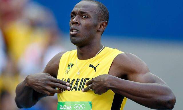 160813 RIO DE JANEIRO Aug 13 2016 Usain Bolt of Jamaica reacts prior to a men s 100m roun