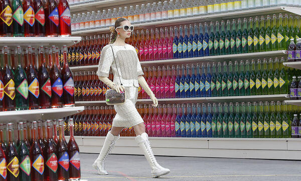 A model presents a creation by German designer Karl Lagerfeld. 
