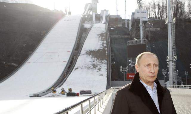 Russia's President Vladimir Putin visits the 'RusSki Gorki' Jumping Center at the Krasnaya Polyana resort near the Black Sea city of Sochi