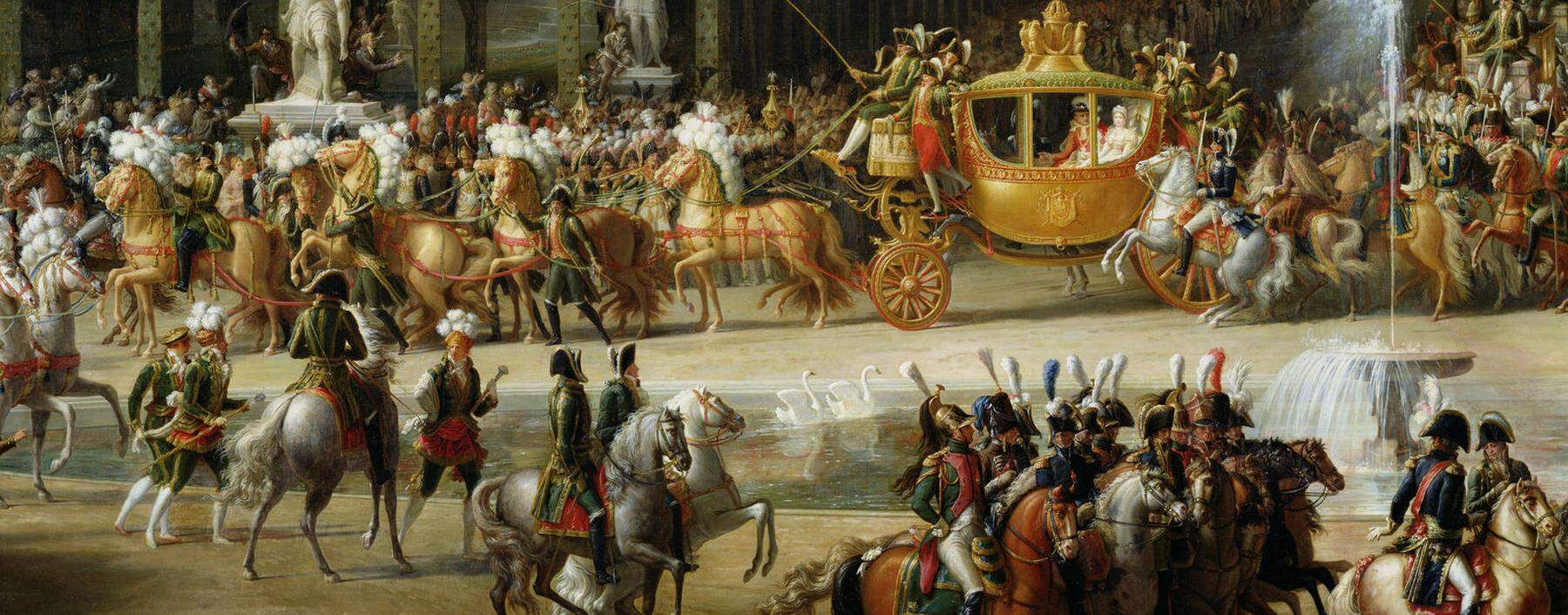 Hochzeitszug in den Tuileriengärten von Paris am 2. April 1810. Der Parvenu Napoleon zeigte seiner neuen Ehefrau aus Österreich, was das französische Kaiserreich zu bieten hatte. 