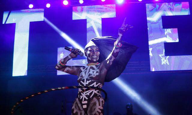 Jamaican singer Grace Jones performs during the final day of the Tobago Jazz Experience in Lowlands