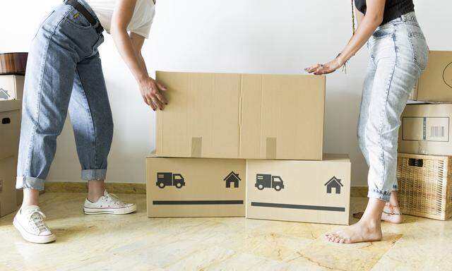 Two friends moving into new home model released Symbolfoto property released PUBLICATIONxINxGERxSUIx