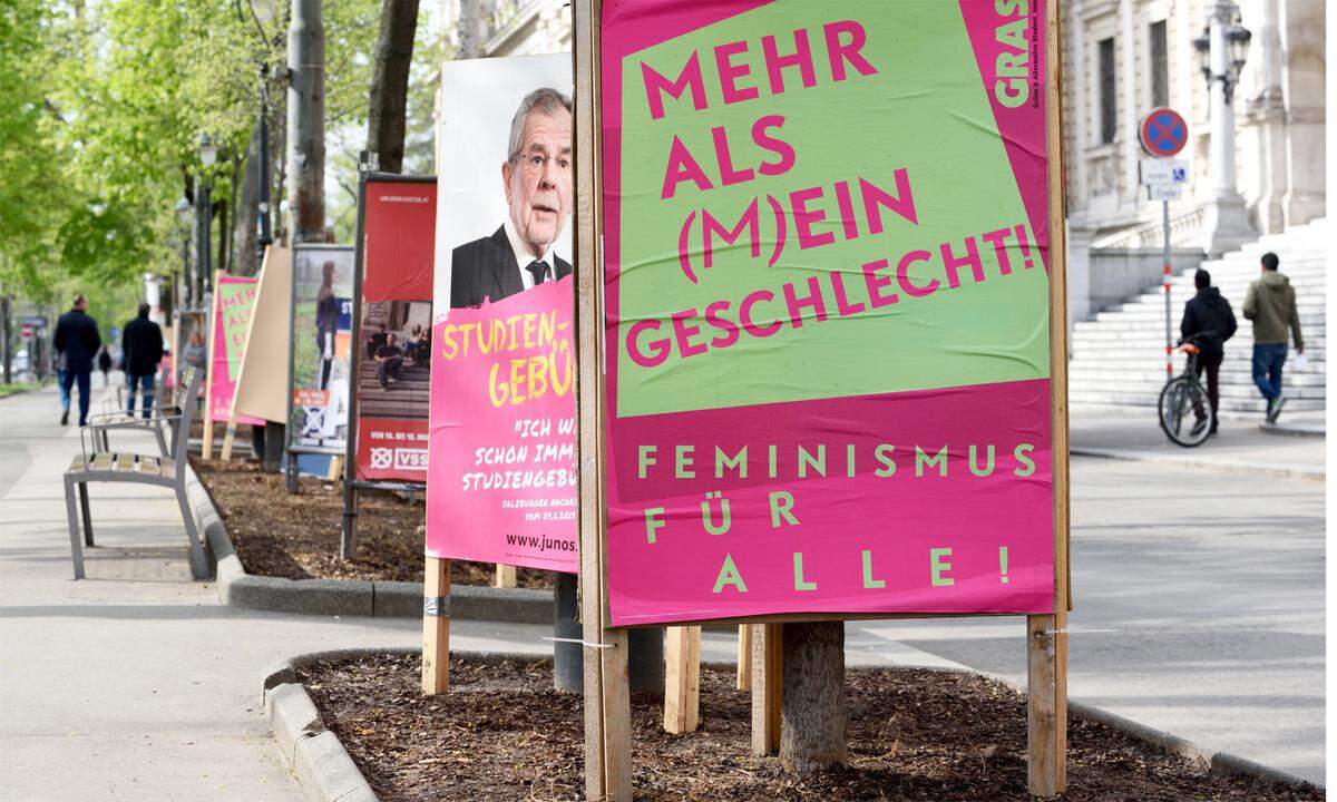 Eher luftig ist auch dieses Plakat der Grünen und Alternativen StudentInnen (Gras): "Feminismus für alle".