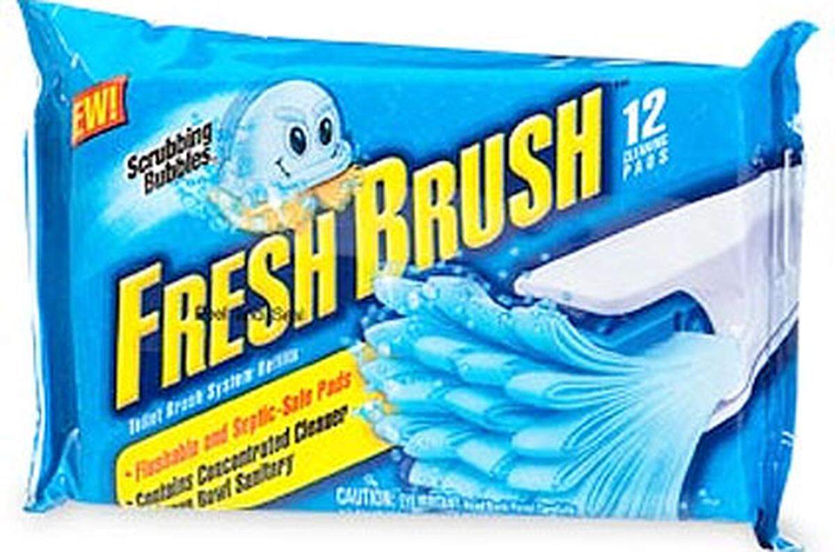 Mit 'Fresh Brush' erreicht man die schwer erreichbaren Stellen. Im Klo. Da es auch schwer erreichbare Körperstellen gibt, warnen die Hersteller davor, die Bürste für die Körperhygiene zu verwenden. Sicherheitshalber.