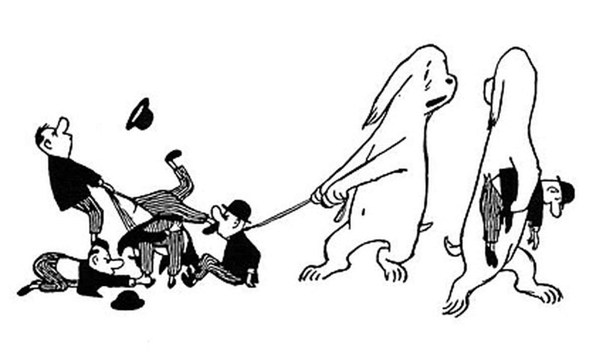 Die Ausstellung "Tierisch komisch!" im Karikaturmuseum Krems beschäftigt sich mit dem Animalischen in der Karikatur.  Im Bild: Loriot, Entsetzlich – sie sind nur einzeln zu ertragen!, aus: Auf den Hund gekommen, 1967 (c) Vicco von Bülow, Studio Loriot, 2009