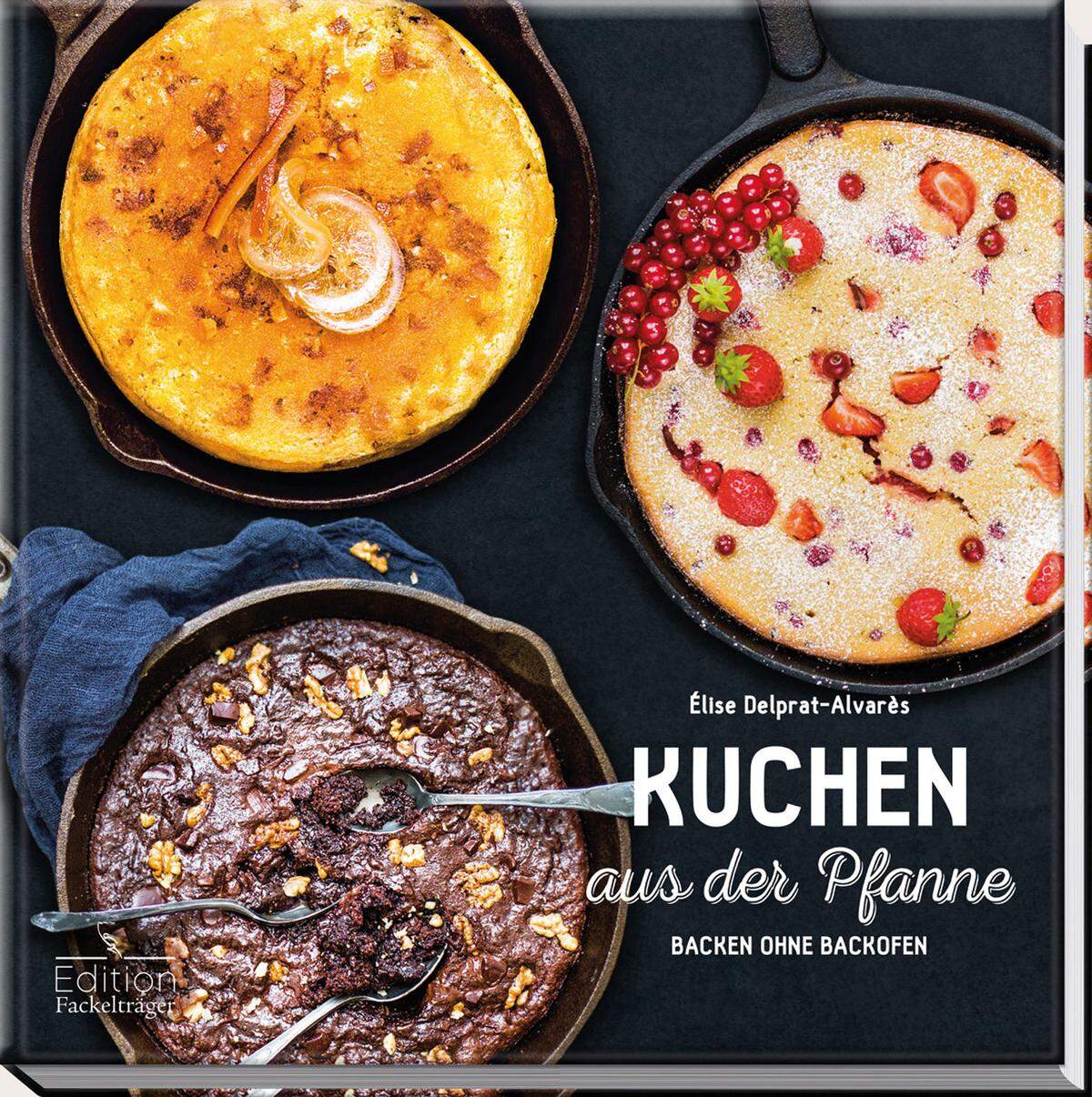 Backen ohne Backrohr, dafür mit Pfanne: Rezepte mit Rhabarber und Meringue, Pfirsichen und Orangenblütenwasser. "Kuchen aus der Pfanne", Edition Fackelträger, 15 .