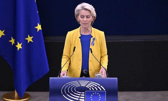 Ursula von der Leyen bei ihrer Rede zur Lage der EU im Plenarsaal des Europ�ischen Parlaments mit deutlichen Worten zu