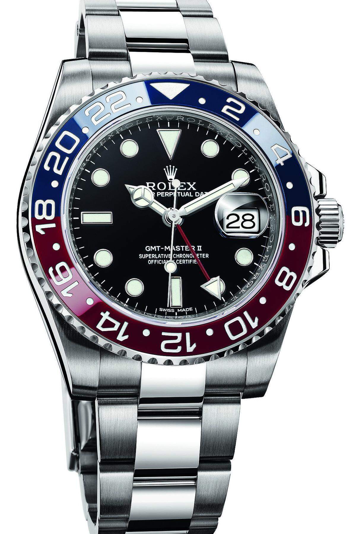 Rolex „GMT-Master II“Die Uhrenlegende gibt es endlich wieder mit blau-roter Lünette. Die weltweite „Pepsi“-Fangemeinde jubelt.