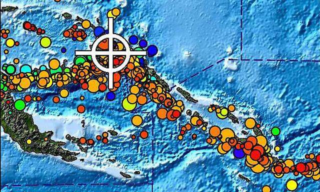 Von den US-Behörden herausgegebene Karte zum jüngsten Erdbeben in Papua-Neuguinea