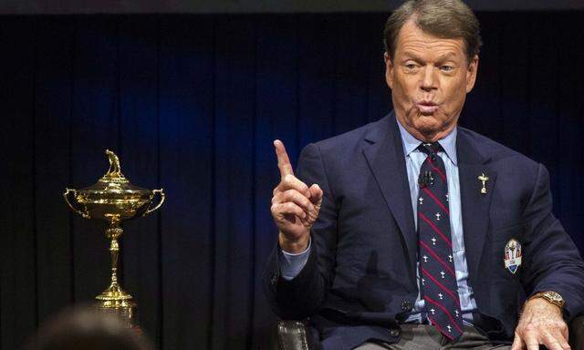 Ryder Cup team U.S. captain Tom Watson gestures while announcing his three picks to add to this year's Ryder Cup squad in New York