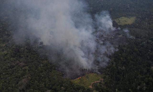 Smoke billows from a fire in an area of the Amazon jungle as it is cleared by loggers and farmers near Porto Velho, Rondonia State