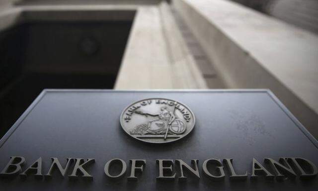 A sign is displayed outside the Bank of England in London