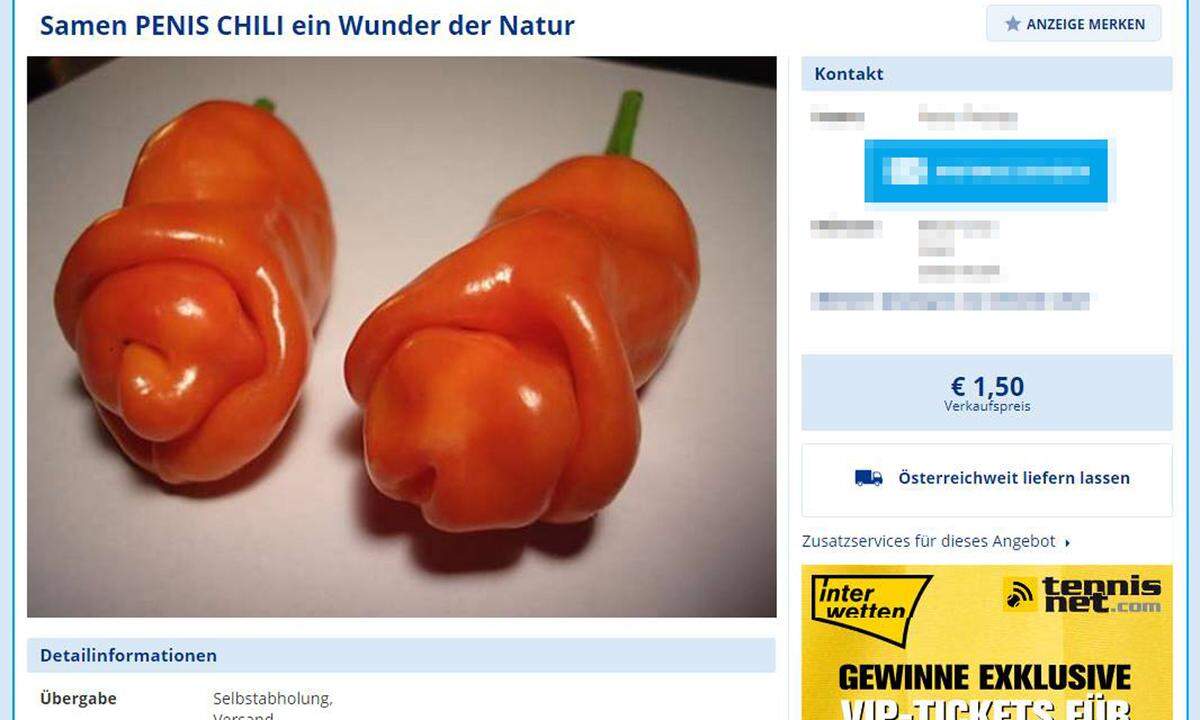 "Ein Wunder der Natur", titelt dieser Verkäufer und preist seine Penis-Chili-Samen an.