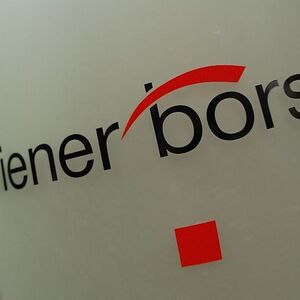 The Vienna Stock Exchange (Wiener Boerse) logo is displayed next to the company´s street entrance in Vienna