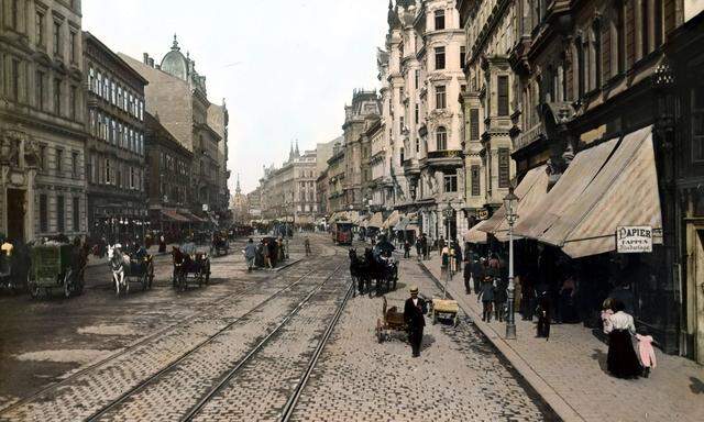 Die Mariahilfer Straße um 1900. Ums Eck, in der Stumpergasse, fand der junge Hitler ein Untermietzimmer.
