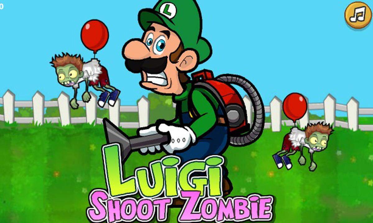 Mit einem Gewehr muss Luigi die Zombies treffen. Dabei gilt es, Hürden wie beispielsweise Wände zu überwinden.