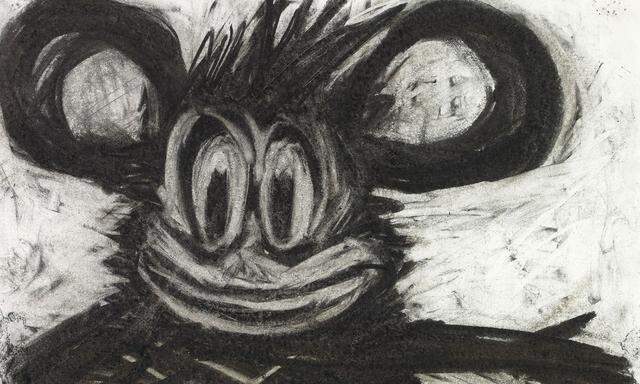 Düstere Micky Maus: Joyce Pensato, „Flying Home“, Kohle auf Papier, 2010.