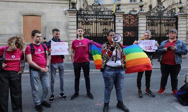 Eine Protestaktion vor der Botschaft von Brunei in Paris vergangene Woche.