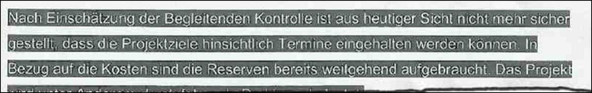 Reserven „weitgehend aufgebraucht“: Auszug aus dem internen Kontrollbericht.