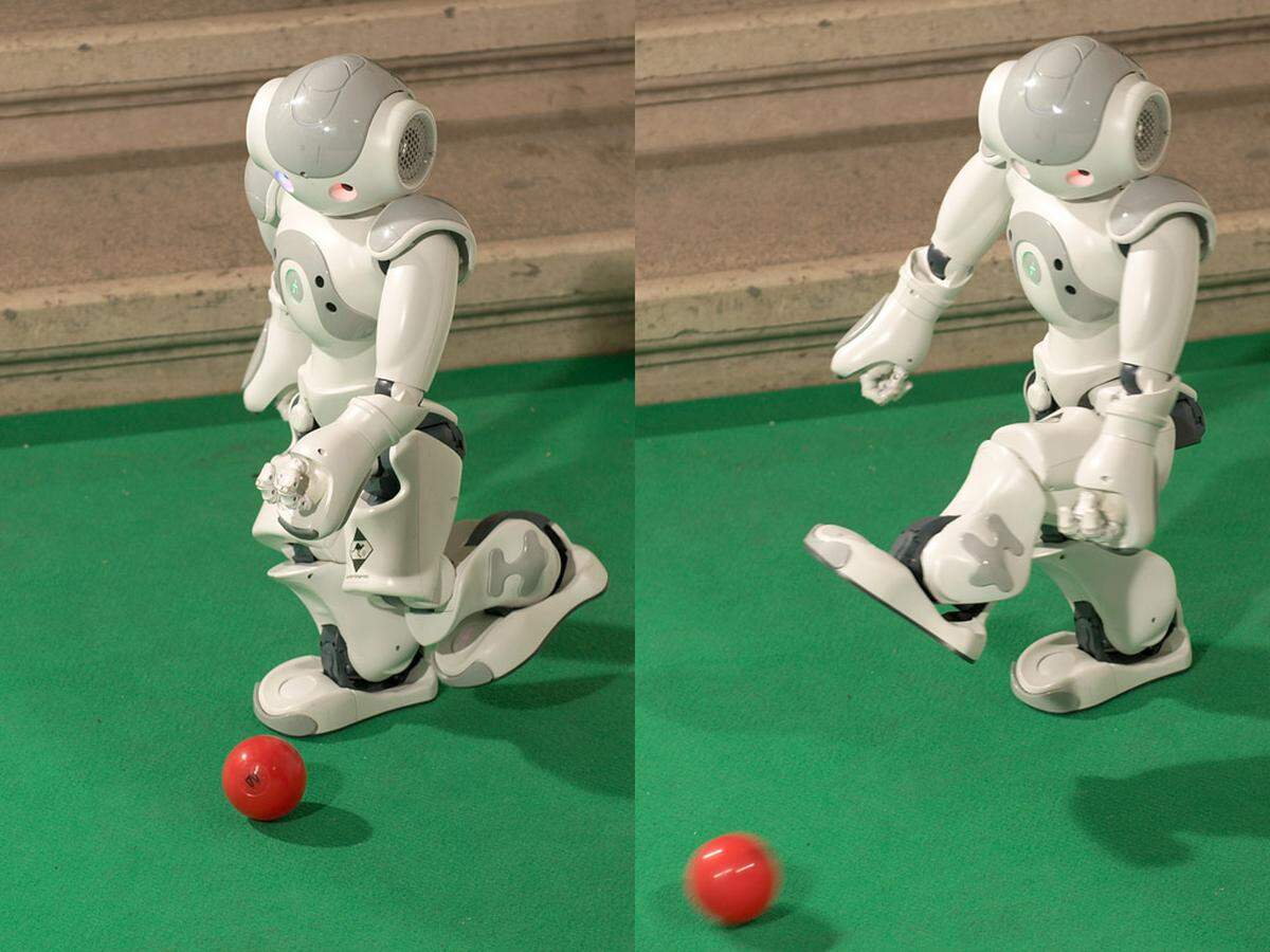 Auch wenn die Roboter "nur" Fußball spielen, so stellt diese Tätigkeit doch eine große Herausforderung dar. Die Roboter müssen autonom erkennen, wo der Ball liegt, wo sich das Tor befindet, und wie sie ersteren treten müssen, um ihn in letzteres zu bekommen.