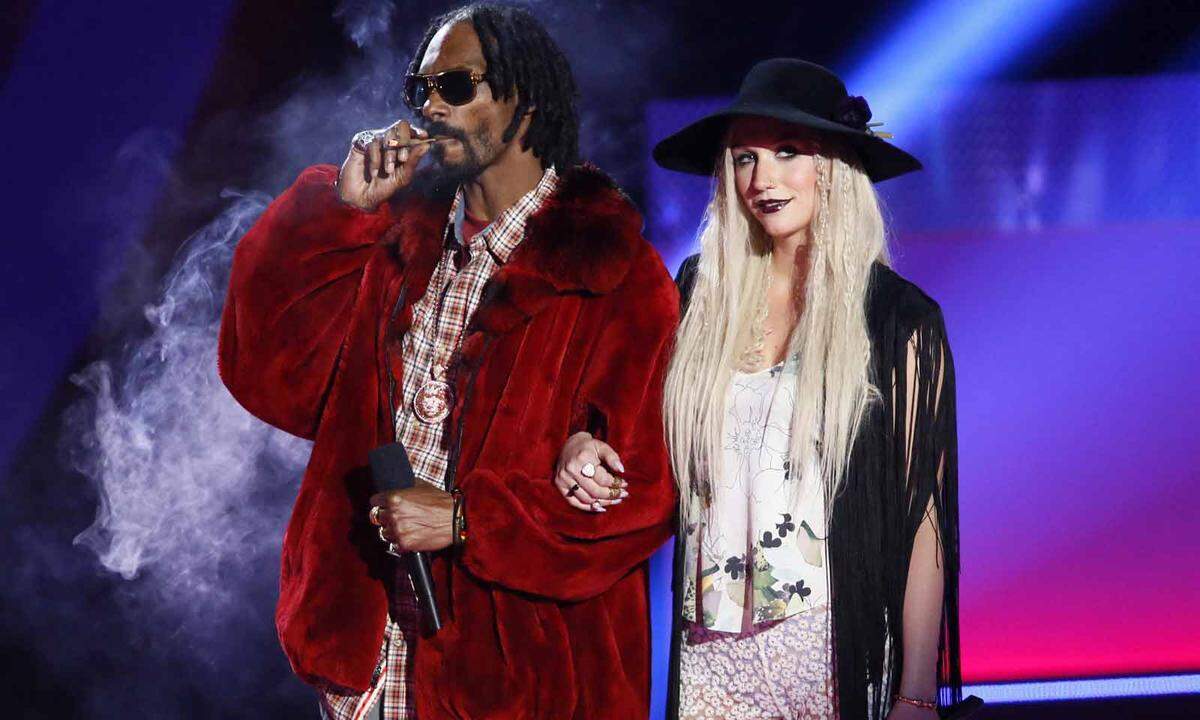 "Leafs by Snoop". Rapper Snoop Dogg verkauft seit einige Zeit Cannabis unter einem eigenen Markennamen. Das "Kraut von Snoop" gibt es in mehreren Geschmacksrichtungen, zum Beispiel Banane und Zitronenkuchen. Welche Sorte er 2013 zusammen mit Kesha auf der Bühne rauchte, wissen wir nicht.