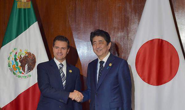 Das Sechsfache des Durschnittseinkommens verdienen auch der ägyptische Präsident Abdel Fattah al-Sisi, Mexikos Präsident Enrique Peña Nieto und der japanische Premier Shinzō Abe (beide im Bild).