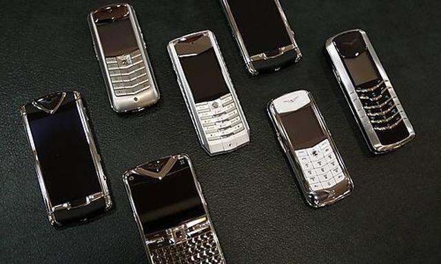 Vertu mobile phones are displayed in a shop in central Ankara