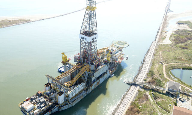 A drill ship rests after running aground during Hurricane Harvey near the entrance to the port of Corpus Christi