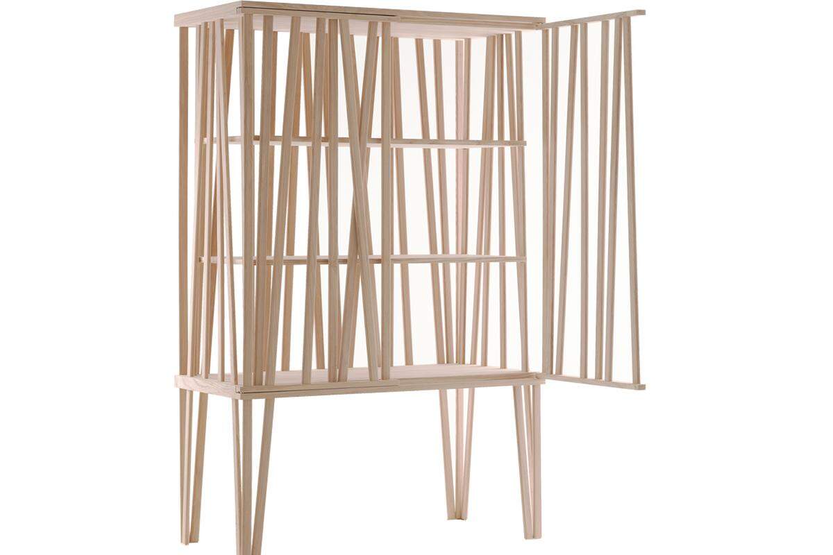 Bei solch einer Konstruktion darf der Inhalt des Stauraums gern durchblitzen: Mikado, zu haben aus Bambus oder Holz. www.porro.com