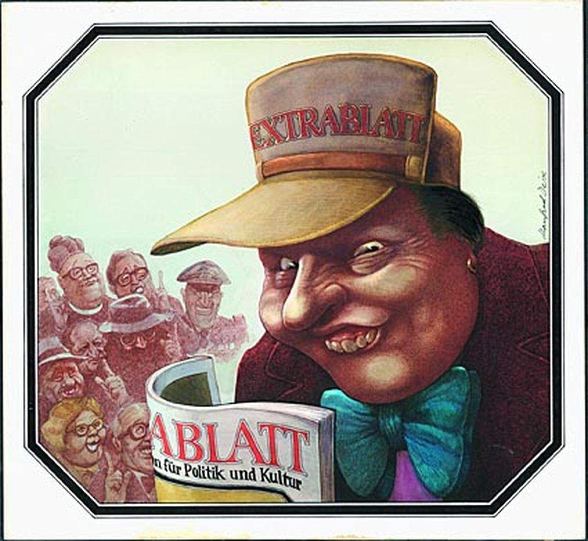  Im Bild: Manfred Deix, Erstes Cover für die neu gegründete Zeitschrift "Extrablatt", 1977