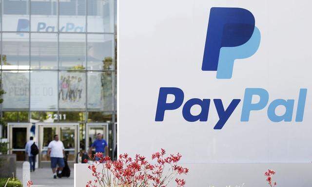 A PayPal sign is seen at an office building in San Jose, California