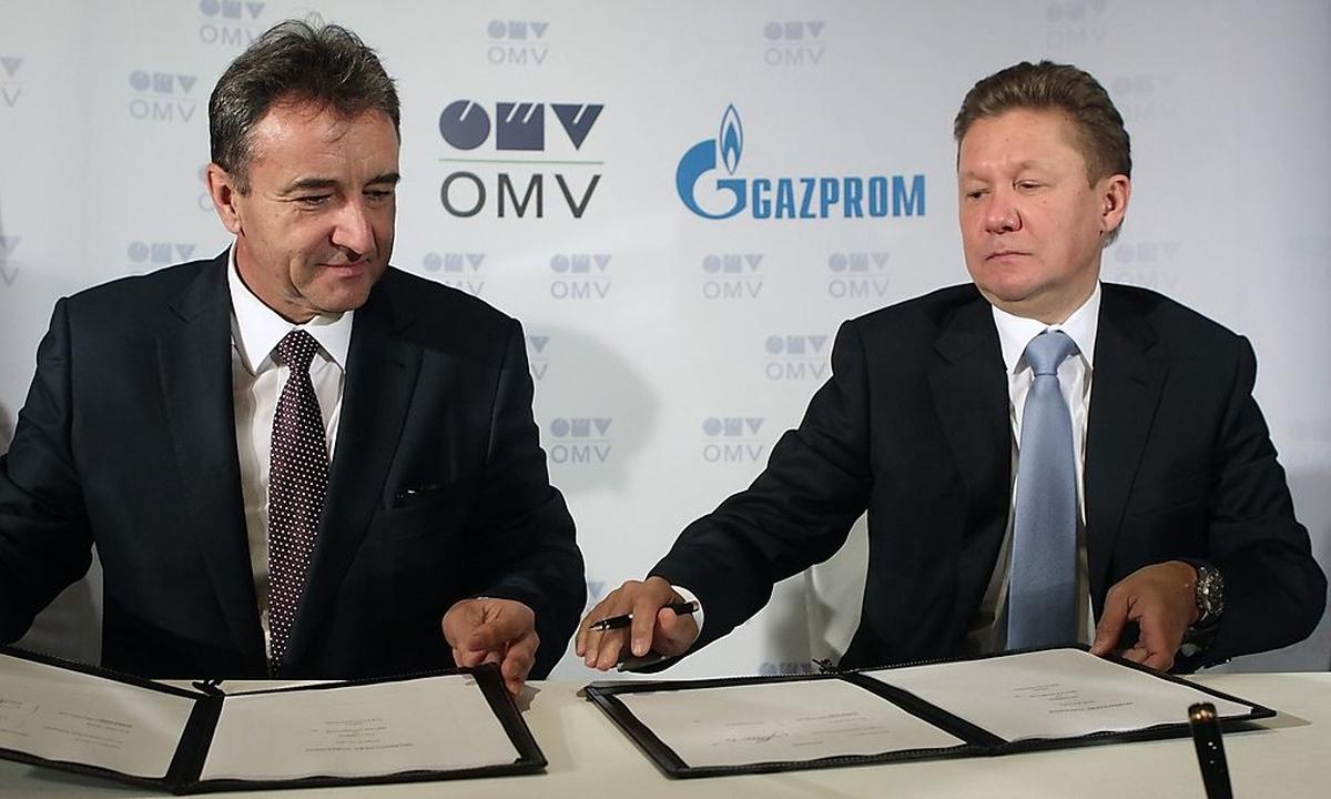 OMV CEO Roiss and Gazprom CEO Miller sign the final deal to build a branch of South Stream gas pipeline ending in Austria, in Vienna