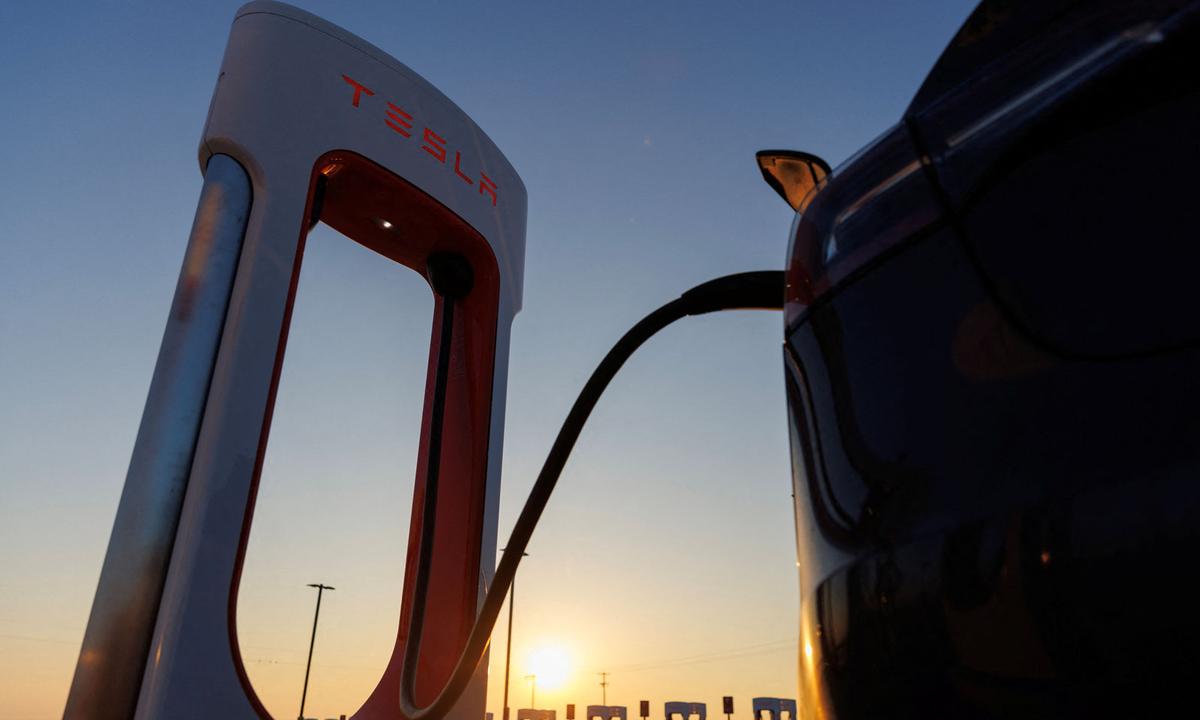 A Tesla supercharging station in California