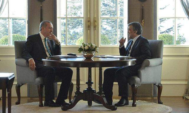 Turkey's Prime Minister Tayyip Erdogan meets with President Abdullah Gul at the Cankaya Presidential Palace in Ankara