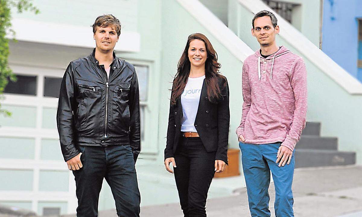 Die Journi-Gründer Andreas Röttl, Bianca Busetti und Christian Papauschek in San Francisco.
