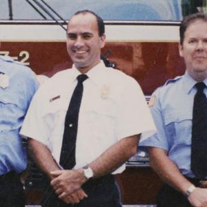 Ein Archivbild von Corey Comperatore, Mitte, er war Chef der Freiwilligen Feuerwehr in Buffalo Township.