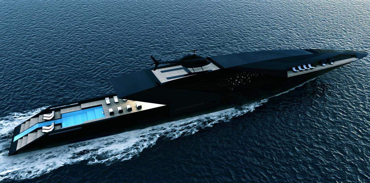 Einen dramatischeren Auftritt legt die Superyacht "Black Swan" von Timur Bozca hin. Inspirieren ließ sich der Designer für das Konzept dabei von einem Pfeil. Das aerodynamische Design soll dabei nicht nur für einen ganz besonderen Look sorgen, sondern auch die Effizienz erhöhen.