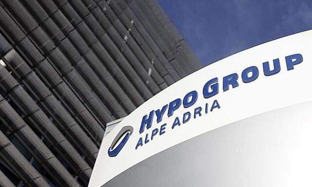 A logo of the Hypo Group Alpe Adria Bank is pictured at their headquarters in Klagenfurt