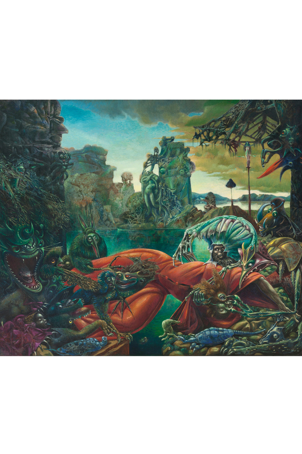 Die Max-Ernst-Schau vereint 180 Collagen, Gemälde und Skulpturen sowie repräsentative Beispiele illustrierter Bücher und Dokumente. Auch sein Leben wird im biografischen sowie im zeitgeschichtlichen Kontext vorgestellt.Im Bild: Die Versuchung des heiligen Antonius (1945, (c) VBK, Wien 2013 / Lehmbruck Museum, Duisburg, Foto: Achim Bednorz, Ullmann Verlag, Potsdam)