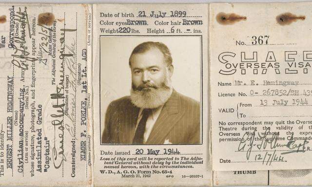 Ernest Hemingway´s Certificate of Identity of Noncombatant, 1944 May 20, Non-Morgan, John F. Kennedy Presidential Library and Museum.