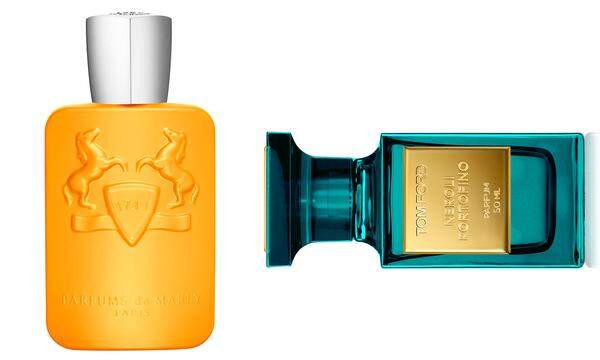 „Perseus“ von Parfums de Marly, 125 EdP um 265 €. „Neroli Portofino Private Blend“ von Tom Ford, 50 ml Parfum um 385 €. 