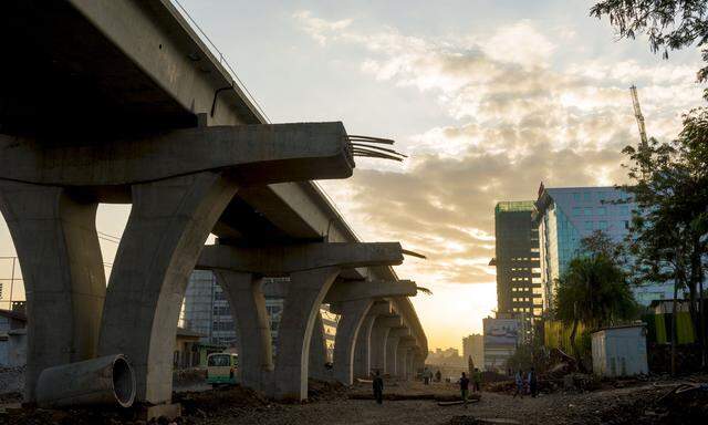 Light rail system construction in Addis Ababa