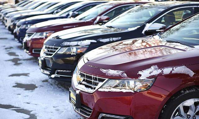 A line of Chevrolet autos made by General Motors are seen for sale at a dealer in Wheat Ridge