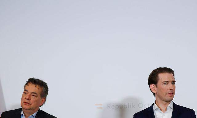 Austrian Chancellor Sebastian Kurz and Vice-Chancellor Werner Kogler address the media during a Government meeting in Krems