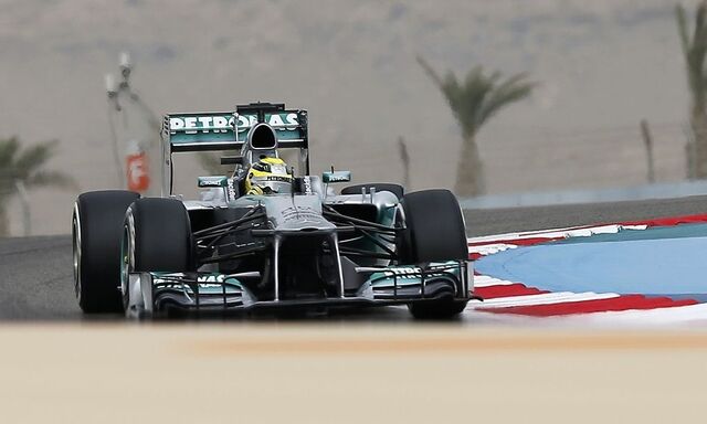 Mercedes Formula One driver Rosberg drives during the qualifying session for the Bahrain F1 Grand Prix at the Sakhir circuit