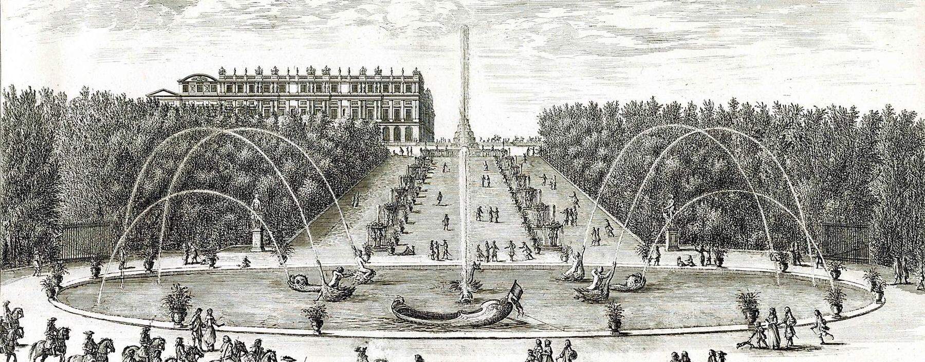 Der Drachenbrunnen in Versailles auf einer zeitgenössischen Darstellung.