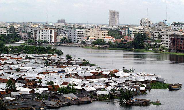 The upscale Gulshan area is seen during floods in Dhaka
