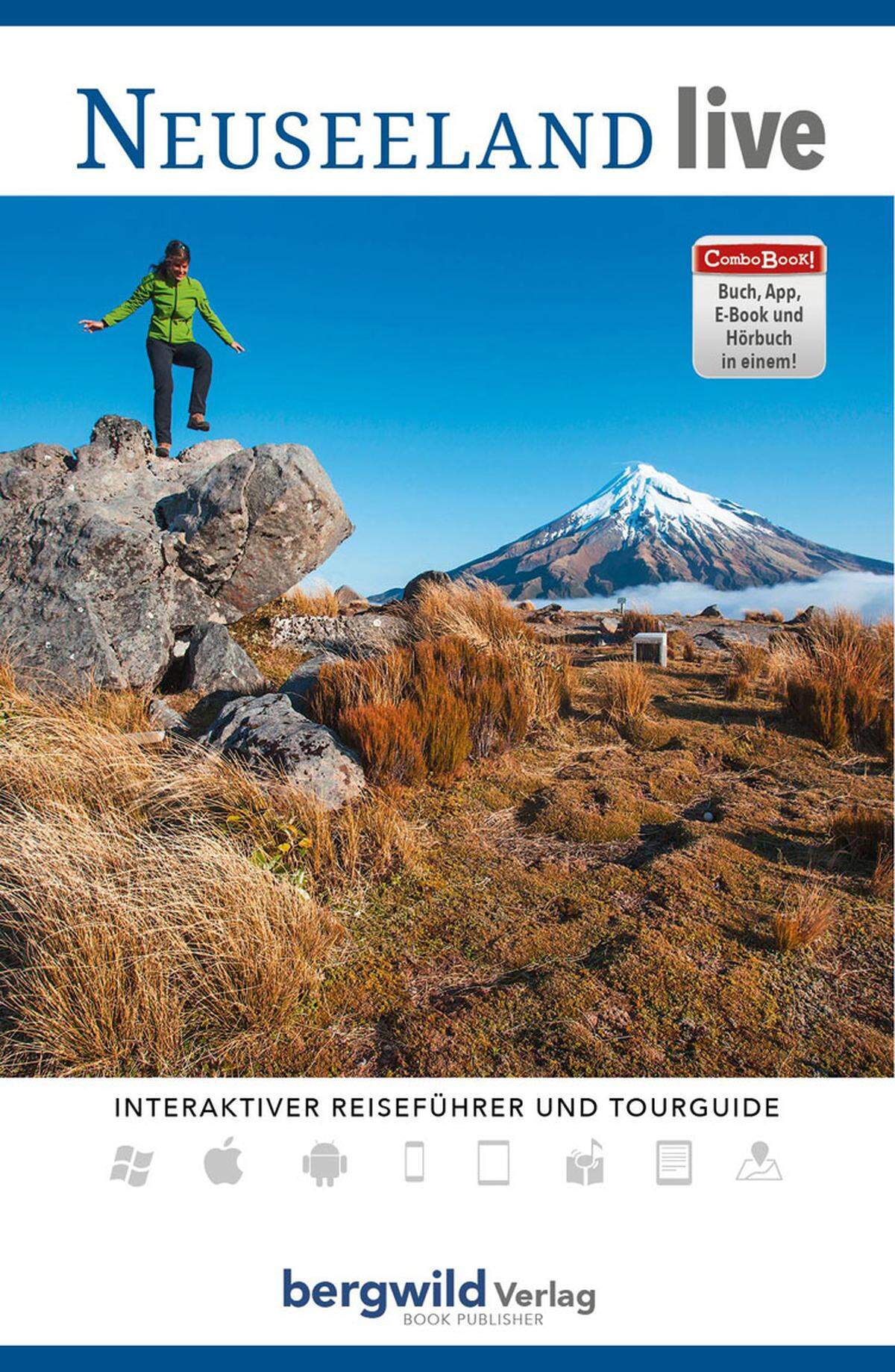 Eine neue Form des Reiseführers stellt "Neuseeland live" dar, denn er verbindet Buch, App, Hörbuch, E-Book und Tourenführer. Der Reisende wird mit Software für PC und Mac, Videoreportagen und GPS-Tracks versorgt, im Anhang befindet sich zudem eine Übersichtskarte. Anders als klassische Reiseführer wimet sich das umfangreiche Werk in seiner Print- und Digitalversion vor allem der Natur und den Outdooraktivitäten, weil die Nord- und die Südinsel zu schön sind, als die ganze Zeit nur mit dem Camper unterwegs zu sein. Videos zeigen Impressionen zu neun Great Walks durch dieses fantastische Land und das Hörbuch basiert nicht bloß auf dem geschriebenen Text, sondern ist als akustische Reise inszeniert. Combobooks funktionieren auf E-Book-Readern, PCs, Smartphones, DVD- und MP3-Playern oder GPS-Geräten. "Neuseeland live", Bergwild Verlag, 34,95 Euro, www.bergwild.de