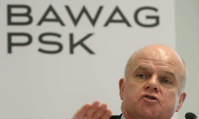 Haynes, chief executive of Austrian lender BAWAG PSK, addresses a news conference in Vienna